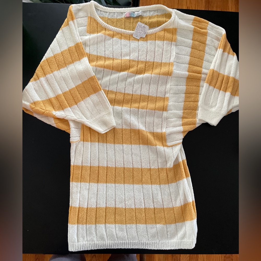 NWT Free People Beach Mauna Kea Sweater Mini Dress Yellow Stripe Size S Small
